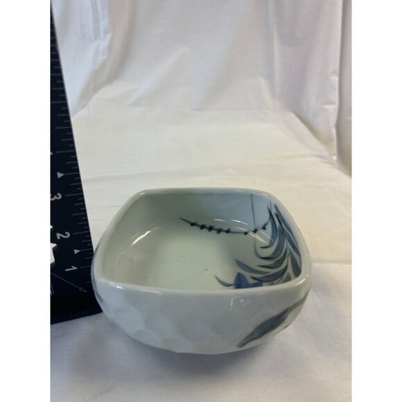 Square Ceramic Bowl With Blue Floral Design - 5" Diameter - Picture 2 of 2
